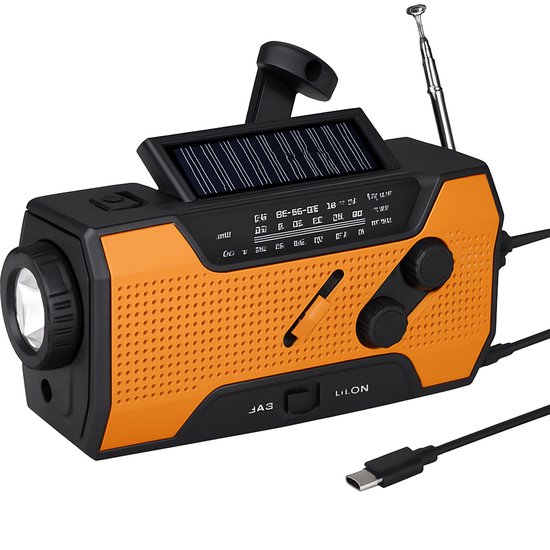 Noodradio op batterij incl. 2000mAh powerbank - Draagbare Radio - Opwindbare Radio - Noodradio solar opwindbaar