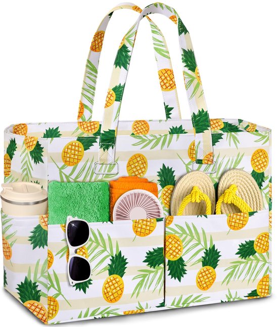 Sac de plage XXL Ibenzoa® spacieux et imperméable avec plusieurs compartiments et imprimé ananas