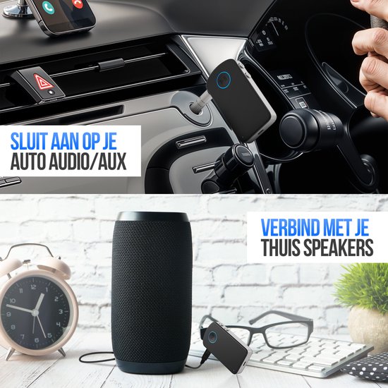 Strex Bluetooth Receiver Auto AUX - 3.5mm Adapter met Handsfree Bellen - BT 5.4 - Bluetooth Ontvanger