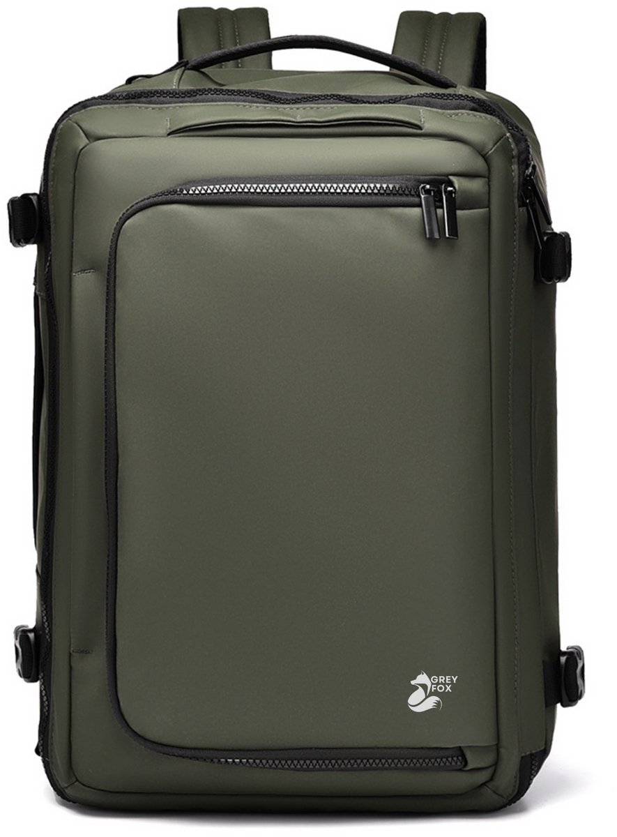 Grey Fox Laptop Handbagage Rugzak - 15.6 inch - Schooltas - Reistas - Waterafstotend - Kofferinsteek - tot 39L Ruime Capaciteit - PU Groen