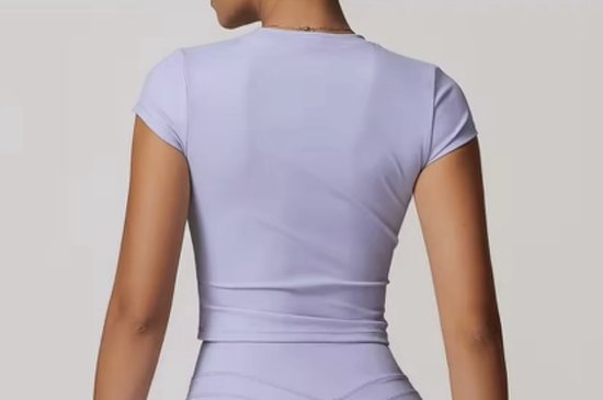 Set de sport Eclipse - Taille S - Lilas - Ensemble de sport 5 pièces avec soutien-gorge, haut à manches courtes, haut à manches longues, legging taille haute et short - Violet - Sans coutures et coupe Comfort