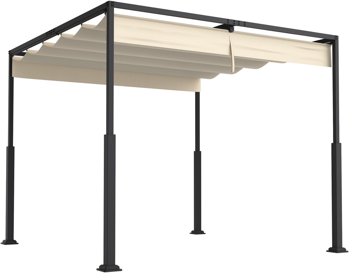 Aufun Pergola Met Schuifdak, 3x3m Metalen Tuinpaviljoen Terrasoverkapping, Met Stevig Stalen Frame En Schuifdak Van PA-Gecoat Polyester, Beige