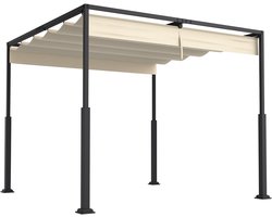 Aufun Pergola Met Schuifdak, 3x3m Metalen Tuinpaviljoen Terrasoverkapping, Met Stevig Stalen Frame En Schuifdak Van PA-Gecoat Polyester, Beige