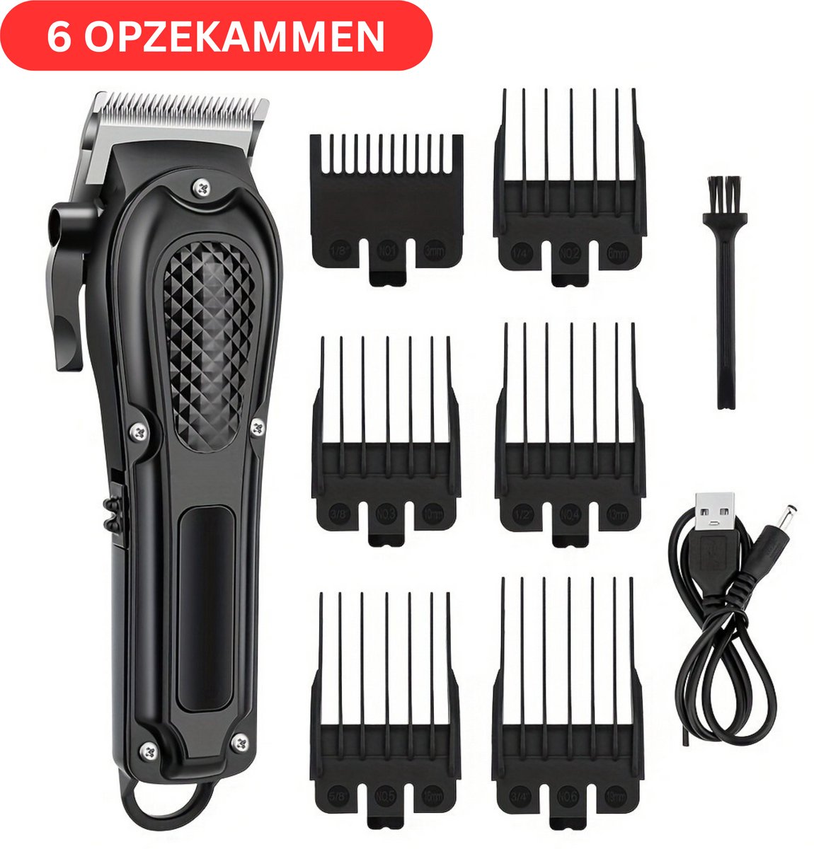 Tondeuse Mannen Hoofdhaar - Baardtrimmer Mannen - Hoofd & Baard - USB Oplader - Kappersset - 6 Opzetstukken
