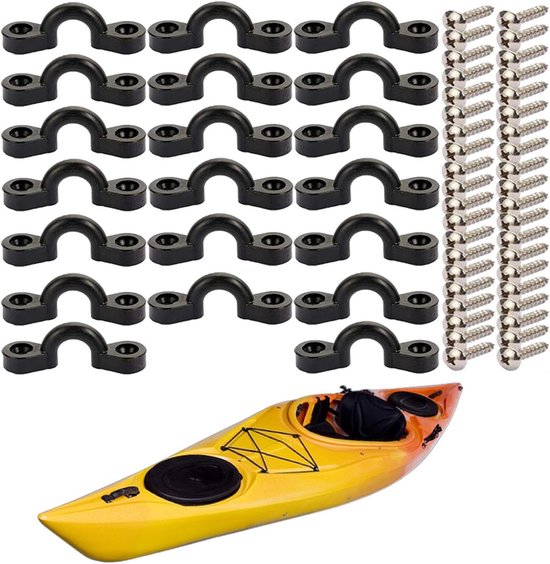 Boucle de kayak - 10 pièces - avec 20 vis pour bateau - Bagues de Sécurité en C pour kayak - Accessoires pour canoë, bateau et kayak - Noir