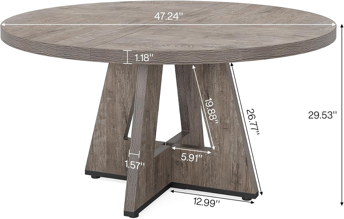 Tribesigns Ronde Eettafel voor 4-6, 120cm Ronde Keukentafel, Moderne Houten Kleine Eettafels, met Stevige Gekruiste Metalen Poten voor Keuken Woonkamer, Eetkamer (Zwart