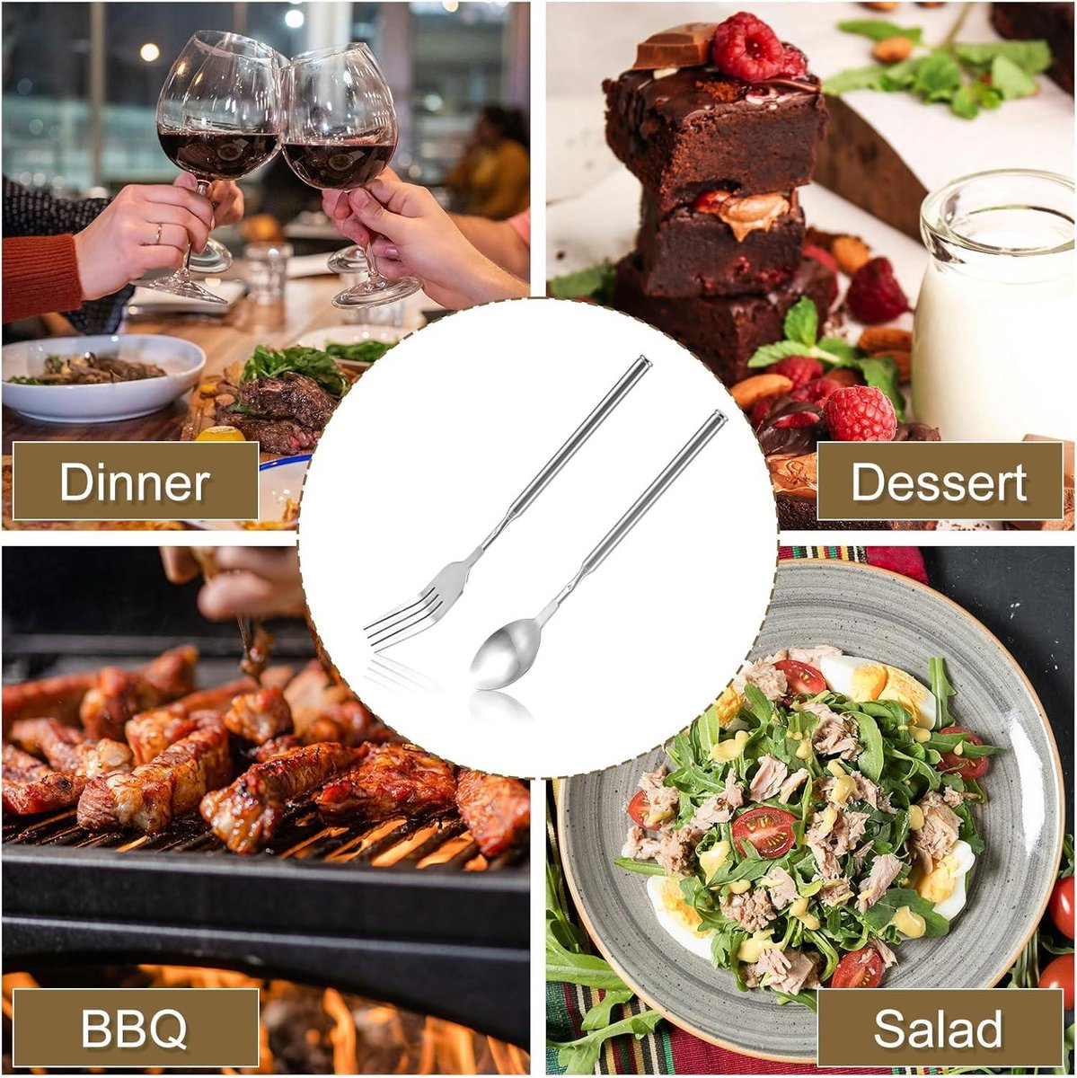 Telescopische vork Lange Roestvrijstalen Handvat voor BBQ Barbecue Broodrooster Diner Dessert Fruit Lange Vork