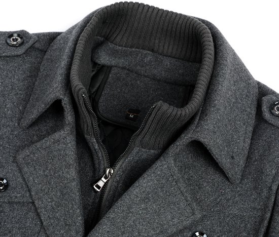 Allthemen Manteau en Laine pour Hommes avec Col Montant - Veste Chaude d'hiver Coupe Slim - S