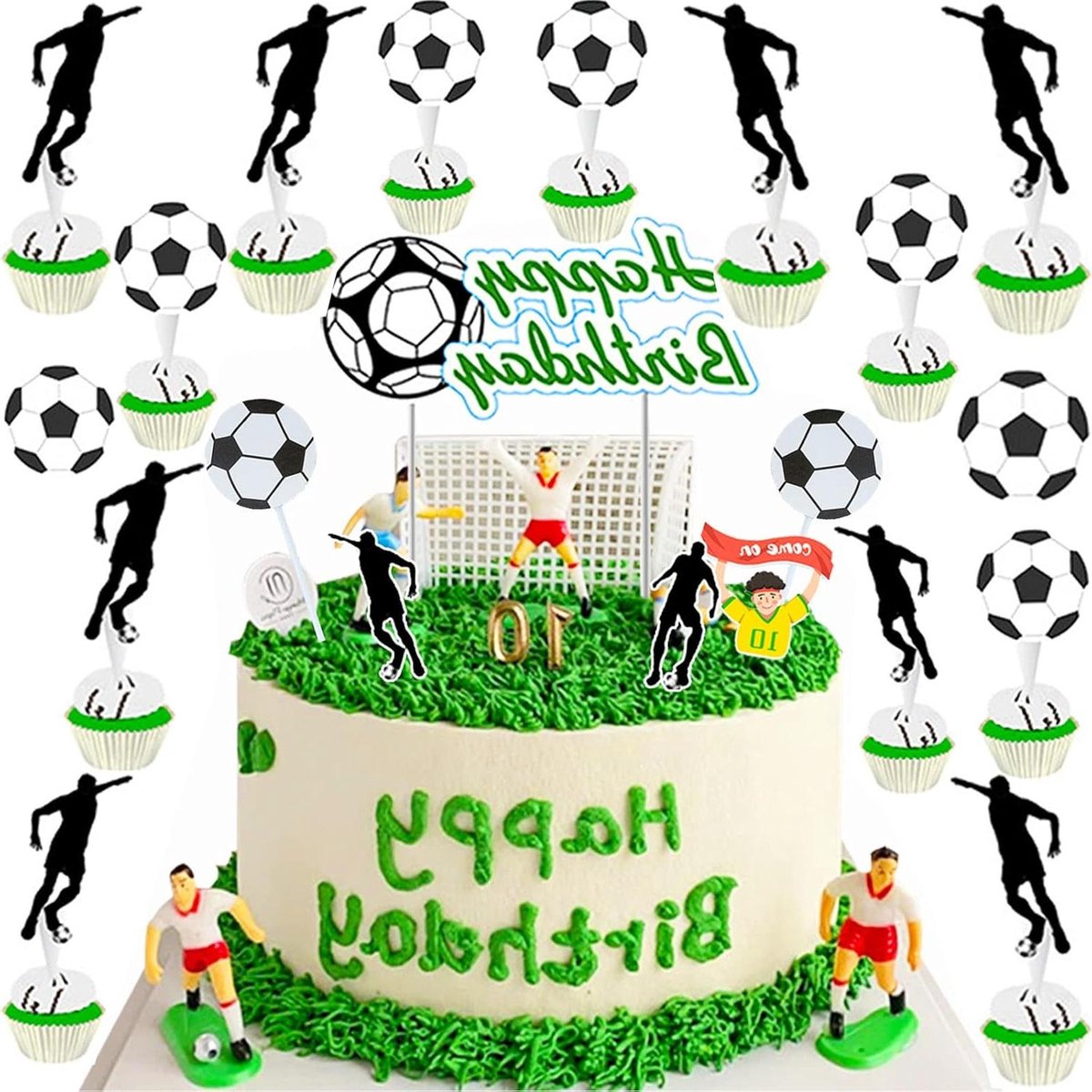 Voetbal Cupcake Toppers - Set van 37 stuks, Voor Sport Thema Taartdecoratie en Feestdecoratie - Geschikt voor Verjaardagsfeest en Baby Showerviering.