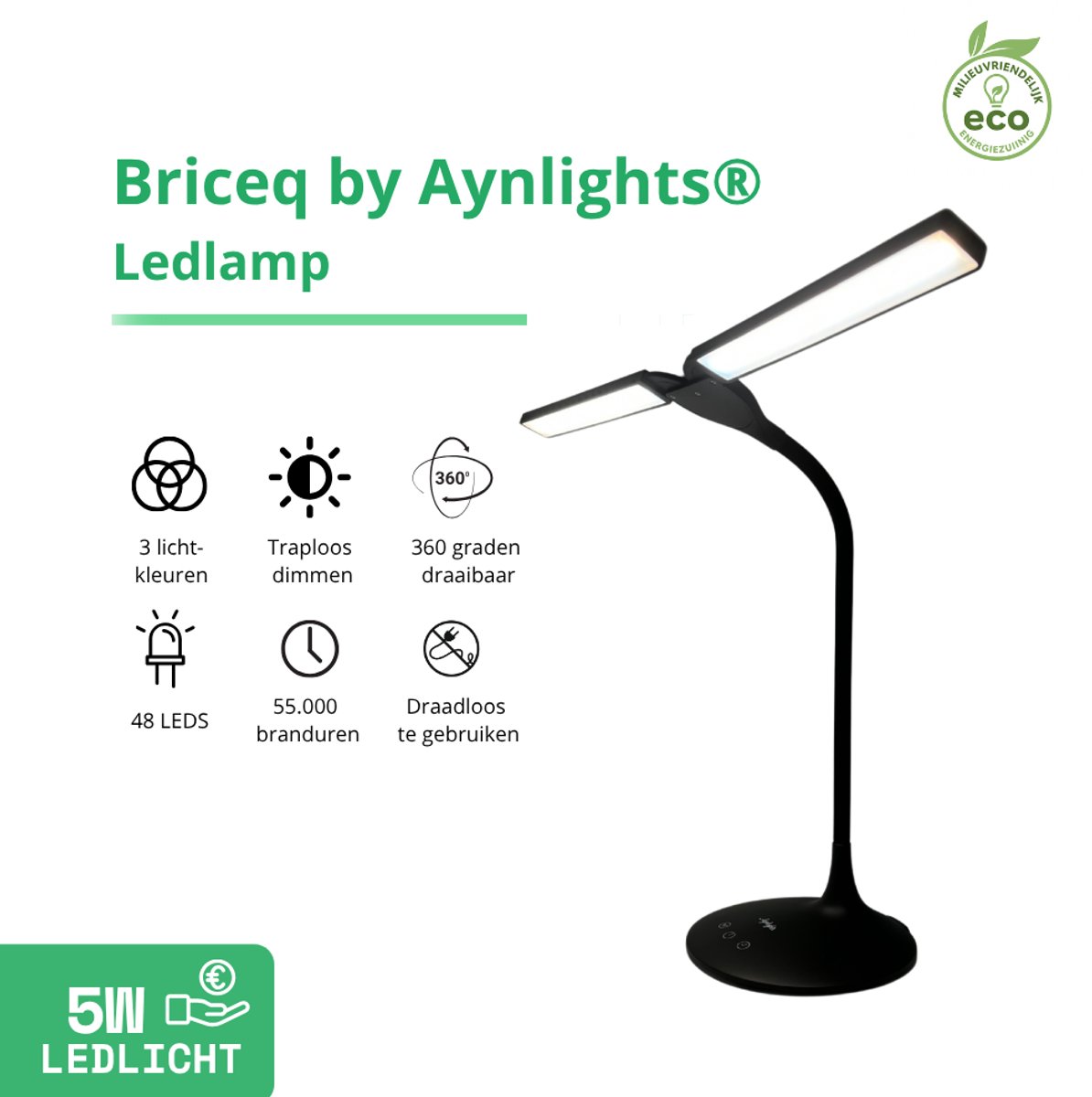 Aynlights® Ultradesk Bureaulamp – Draadloze LED bureaulamp – Dimbaar - 3 Lichtkleuren - UPGRADE 2025 VERSIE - oplaadbare daglichtlamp met batterij – ambacht/hobbyverlichting – in hoogte verstelbaar – zwart thumbnail 5