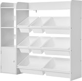 Espace de rangement speelgoed et étagère à livres, étagère 4 pièces avec 8 bacs en plastique flexible, armoire polyvalente pour chambre à coucher, salle de classe et chambre d'enfant, blanc