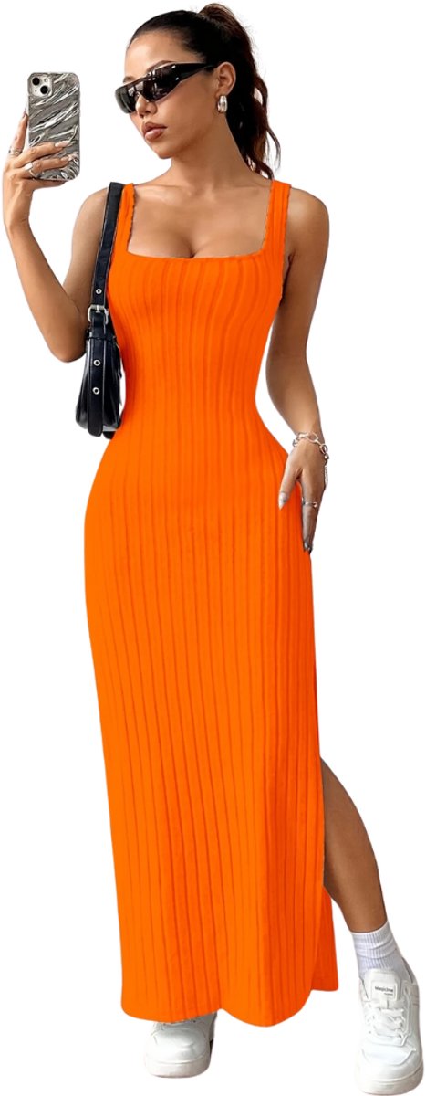 Bovista Open Rug Jurk Backless Body Jurk Shirt Oranje