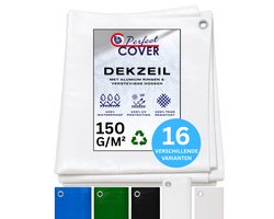 Perfect Cover® Super Sterk Afdekzeil - 12 x 15 m - Wit - 150 g/m² - Scheurbestendig en Waterbestendig Zeil voor Buiten Tuinmeubelen, Aanhanger of Zwembad - Multifunctioneel als Grondzeil of Autohoes - Met Metalen Zeilringen