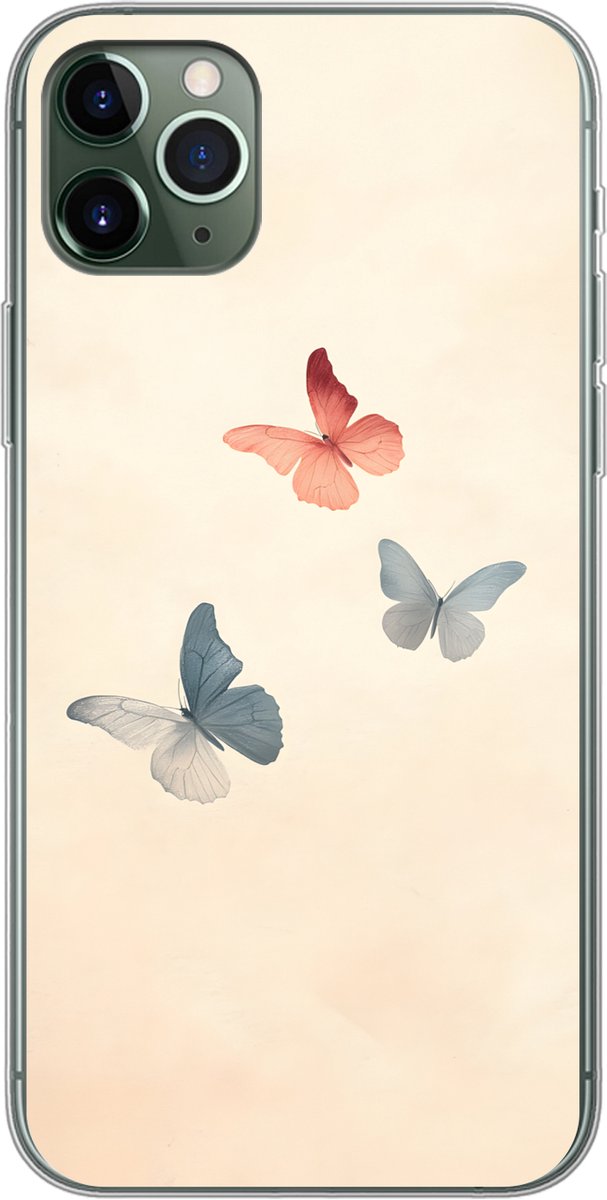 Telefoonhoesje Geschikt voor iPhone 11 Pro Max hoesje - Vlinders - Minimalistisch - Roze - Siliconen Telefoonhoesje Telefoonhoesje