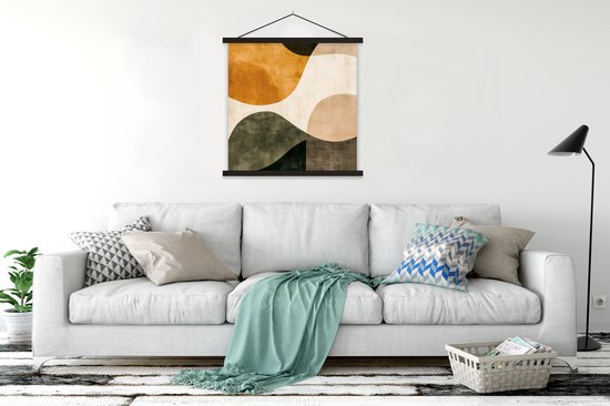 Posterhanger incl. Poster 90x90 cm - Schoolplaat - Vormen - Okergeel - Abstract - Textielposter - Zwarte latten