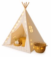 ZoeZo Design - Tipi Tent - Off-White - voor Kinderen - 100% Katoen - Wigwam Speeltent - Kindertent - Speeltent - Tipitent Speelhuis - 120x120x150cm