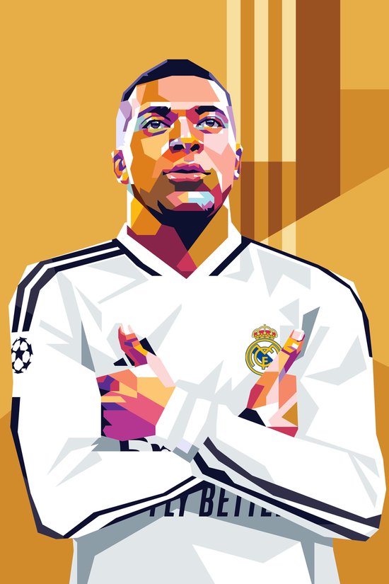 Kylian Mbappe Poster - Real Madrid - Voetbal - Spits - Voetbalspeler - Sport - Abstracte - Voetbalicoon - posters - formaat 30x40cm - Wanddecoratie - XS2860