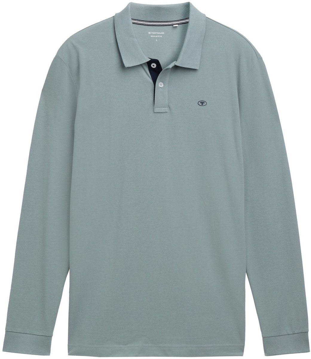 Tom Tailor - Piqué-poloshirt met lange mouwen - Maat M - grey mint