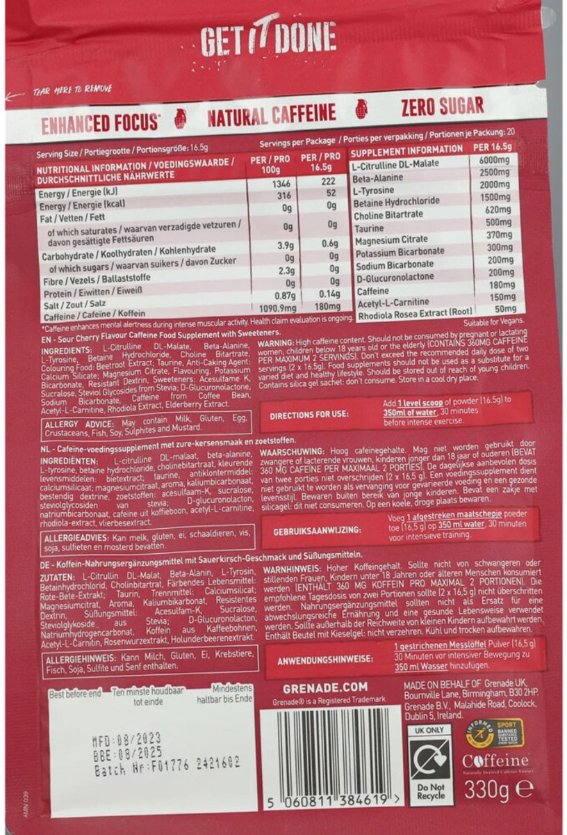 Goedkoopste Grenade Pre Workout Cherry Bomb 330 gr
