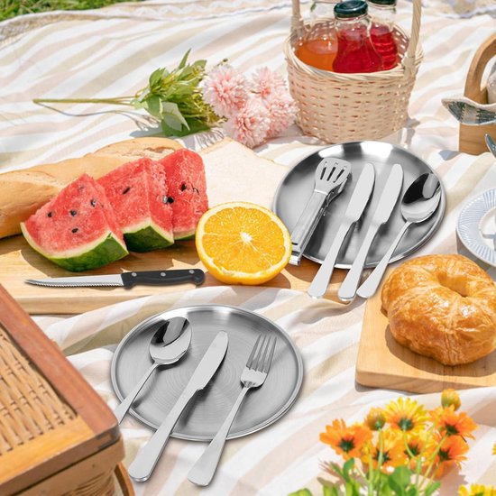 Campingbestekset, 10 stuks roestvrij staal, campingservies, 1-2 personen, outdoor reisbestek met bord, kom, drinkbeker, vork, lepel en bestektas, voor camping, picknick, wandelen (blauw Campingbestekset, 10 stuks roestvrij staal, campingservies, 1-2 personen, outdoor reisbestek met bord, kom, drinkbeker, vork, lepel en bestektas, voor camping, picknick, wandelen (blauw