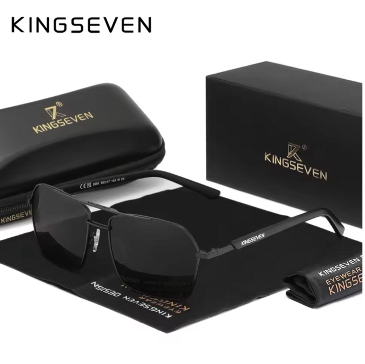 KINGSEVEN Zonnebril 9201 - Zwart-Grijs – Heren - Vrouwen - Gepolariseerd - UV400 - Luipaard - Spiegelend - Rechthoek