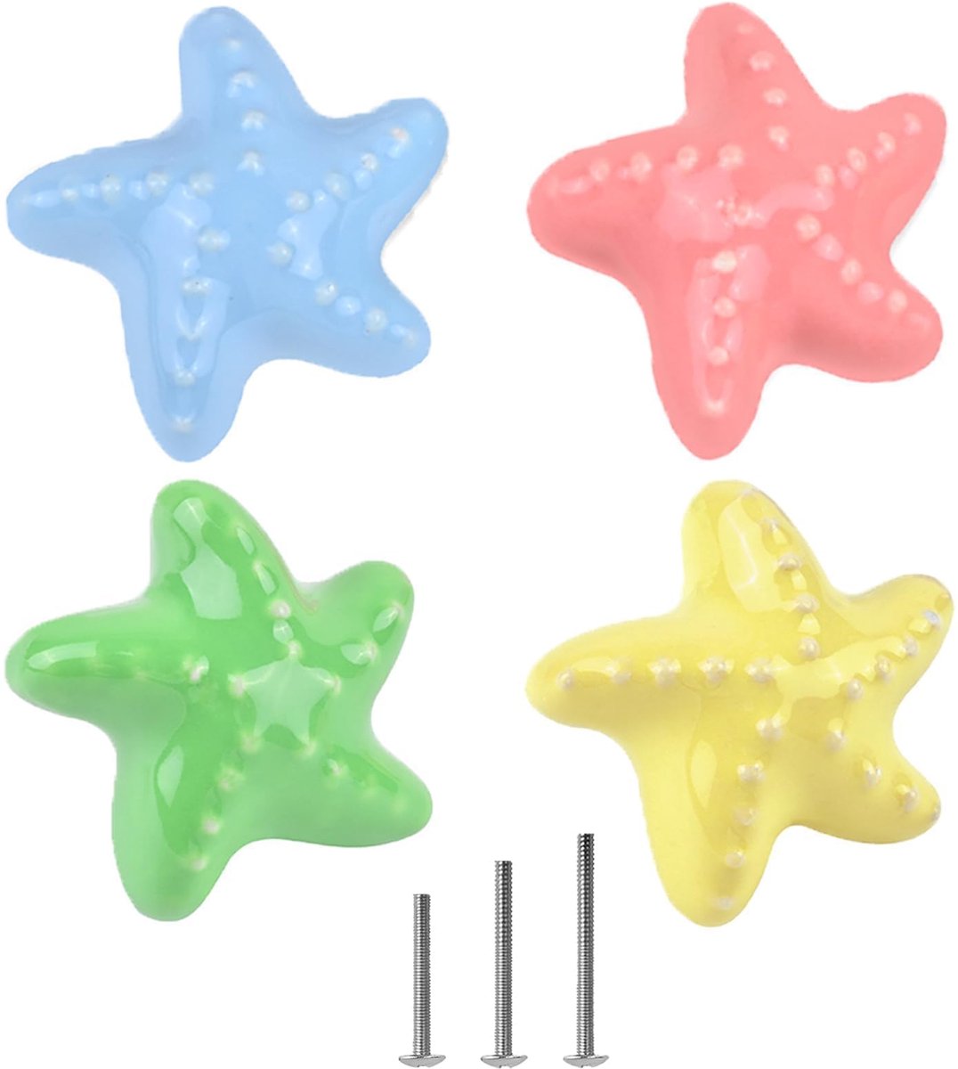 Ibenzoa® Kleurrijke keramische zeester meubelknoppen Kastknoppen voor kinderkamer en strandhuis inrichting