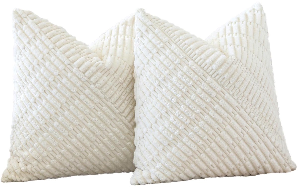 Ibenzoa Set van 2 Luxe Boho Kussenslopen van Zacht Corduroy Fluweel in Crèmewit, 40x40 cm