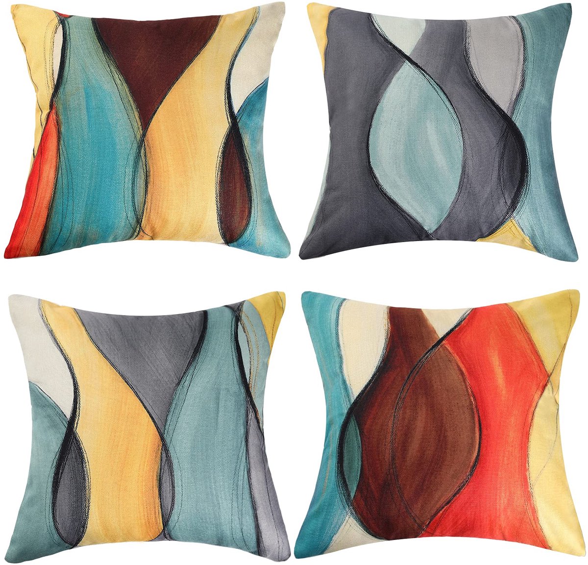 Ibenzoa Kleurrijke abstracte kunst kussenslopen set van 4 voor stijlvolle woningdecoratie kleurijk