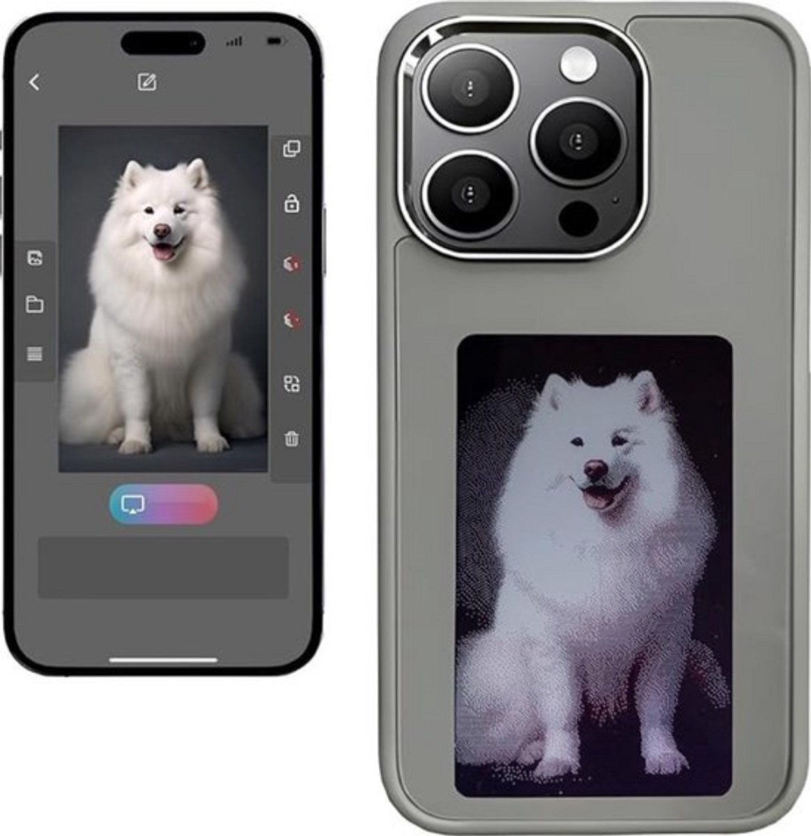 NFC Telefoon Hoesje - DIY Foto Inkt - iPhone 14 Pro Max - Grijs - Telefoon - Telefoonhoesjes - Smart E-Ink Scherm - Digitale Fotolijst - Aventra Custom NFC hoesje