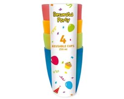 Colour Set van 4 kleurrijke plastic bekers – 250 ml – lichtgewicht en duurzaam – multicolor
