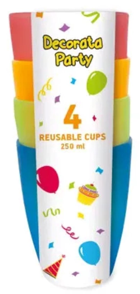 Colour Set van 4 kleurrijke plastic bekers – 250 ml – lichtgewicht en duurzaam – multicolor