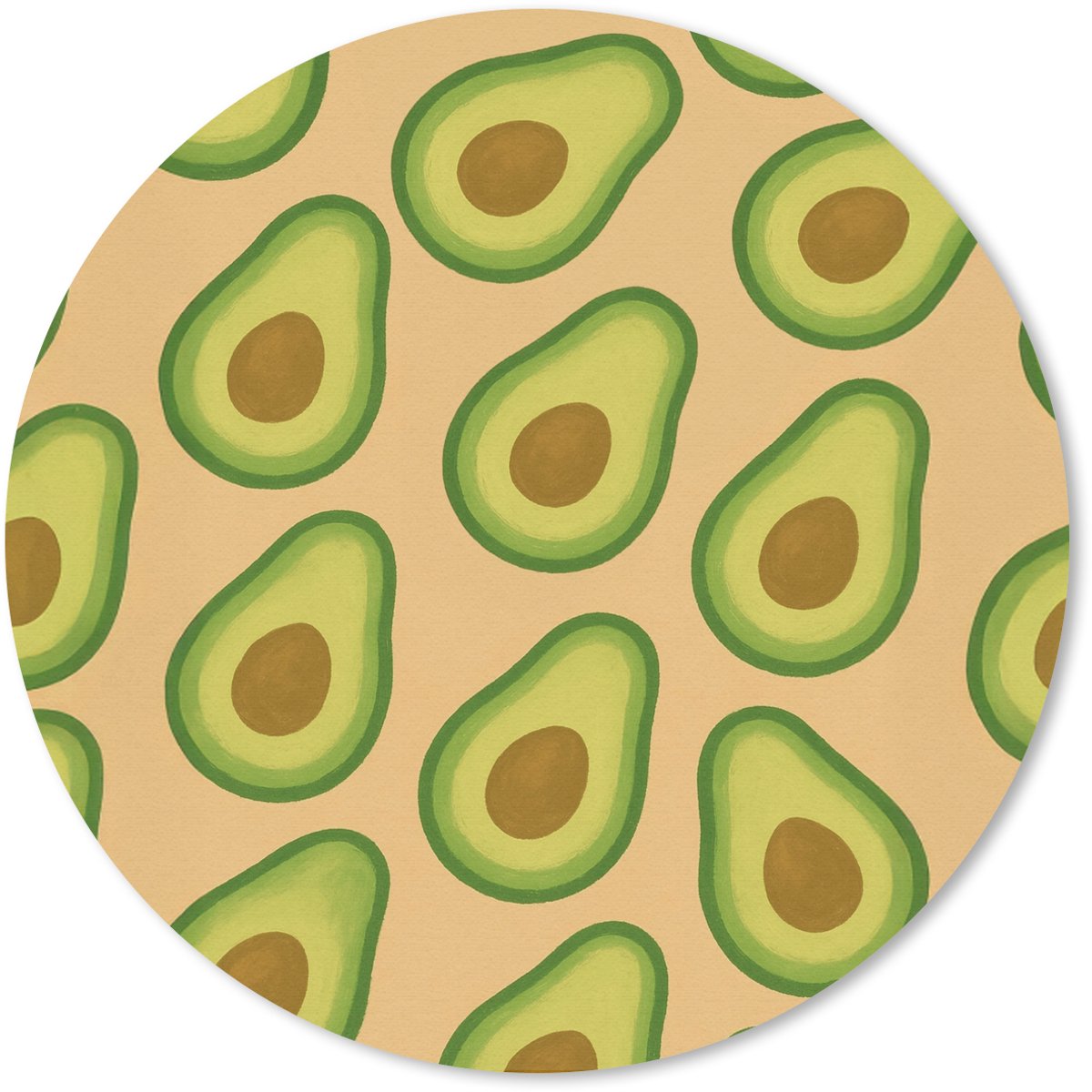 Muismat rond 30x30 cm - Mousepad Avocado - Patroon - Groen - Pit - Ronde muismatten