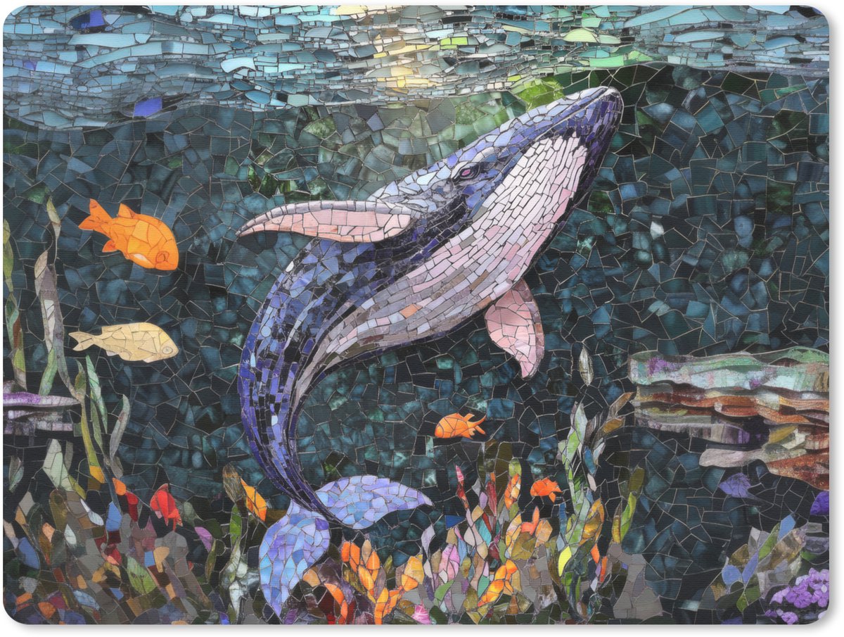 Muismat 23x19 cm - Mousepad Mozaïek - Walvis - Koraal - Water - Muismatten