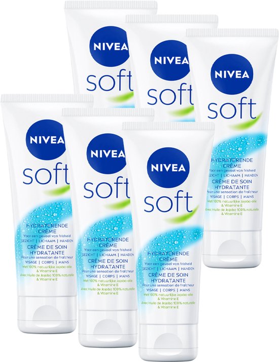 Six tubes de crème NIVEA Soft en groupe.