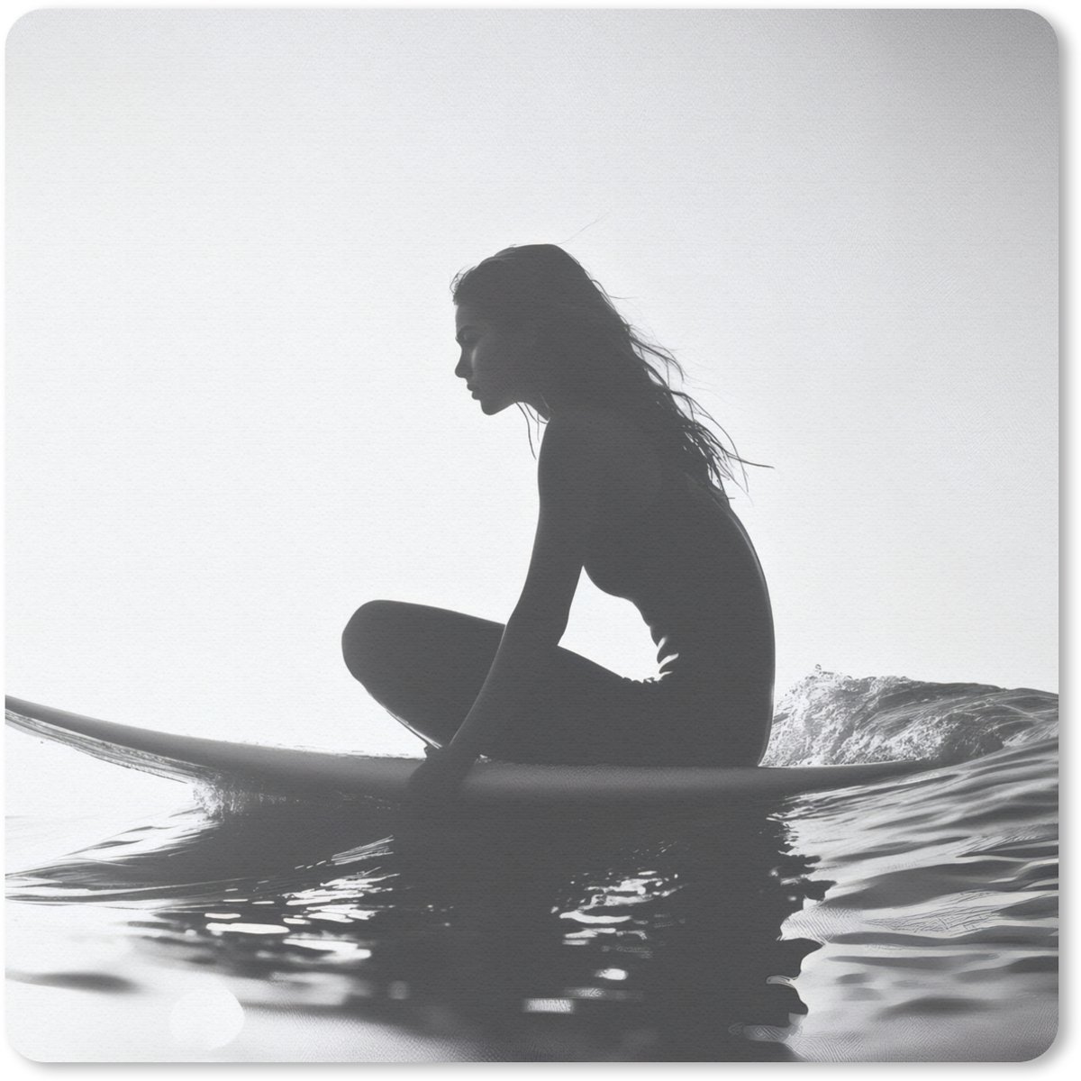 Muismat 20x20 cm - Mousepad Silhouet - Vrouw - Surfplank - Water - Muismatten