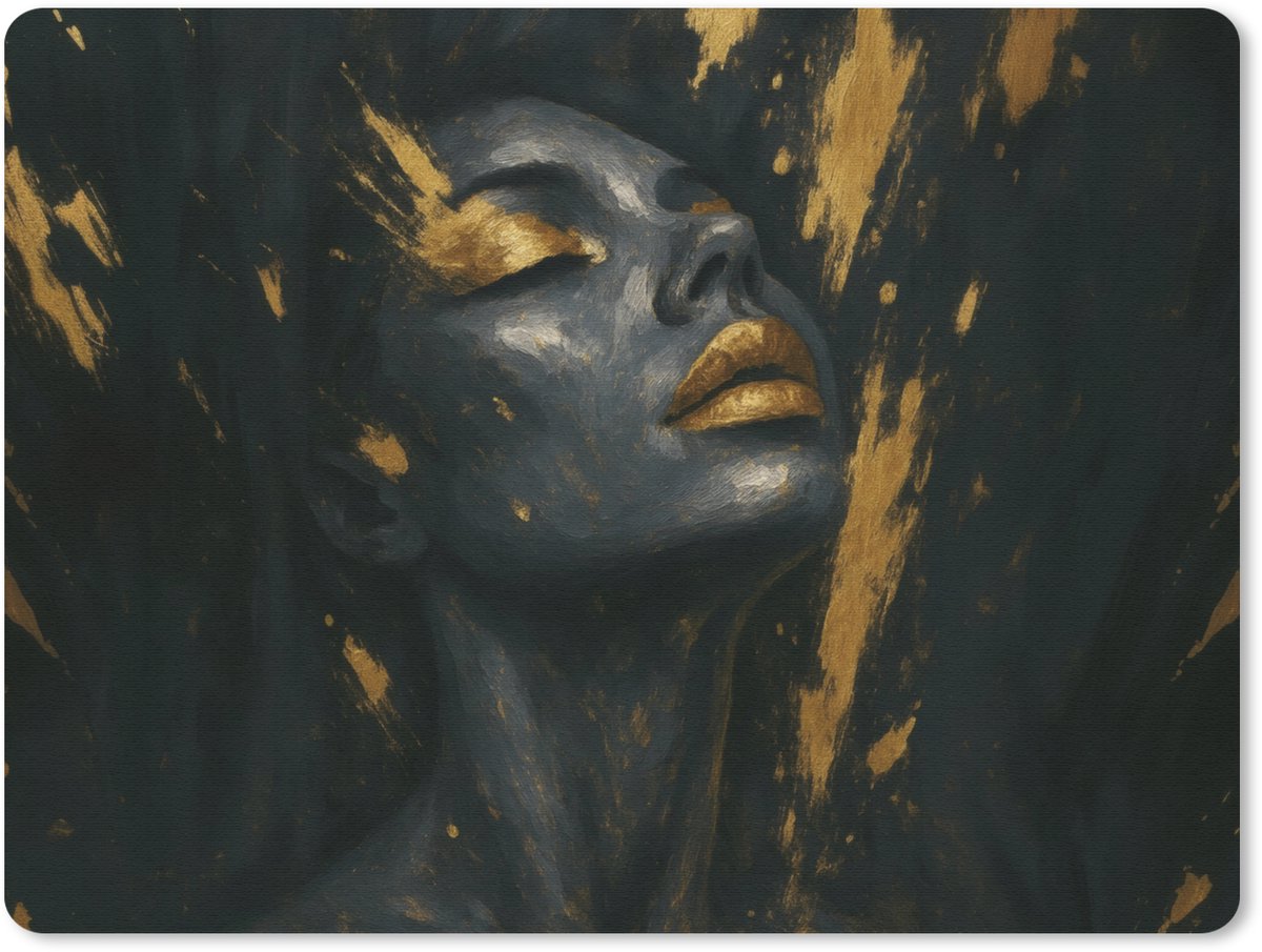 Muismat 23x19 cm - Mousepad Gezicht - Vrouw - Verfspatten - Abstract - Muismatten