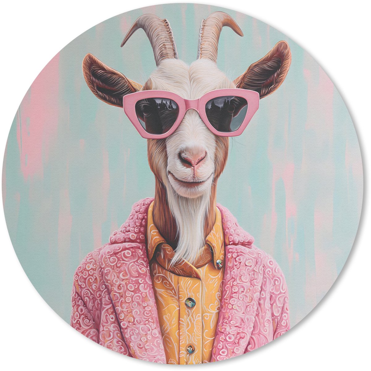 Muismat rond 50x50 cm - Mousepad Zonnebril - Roze - Geit - Horen - Ronde muismatten