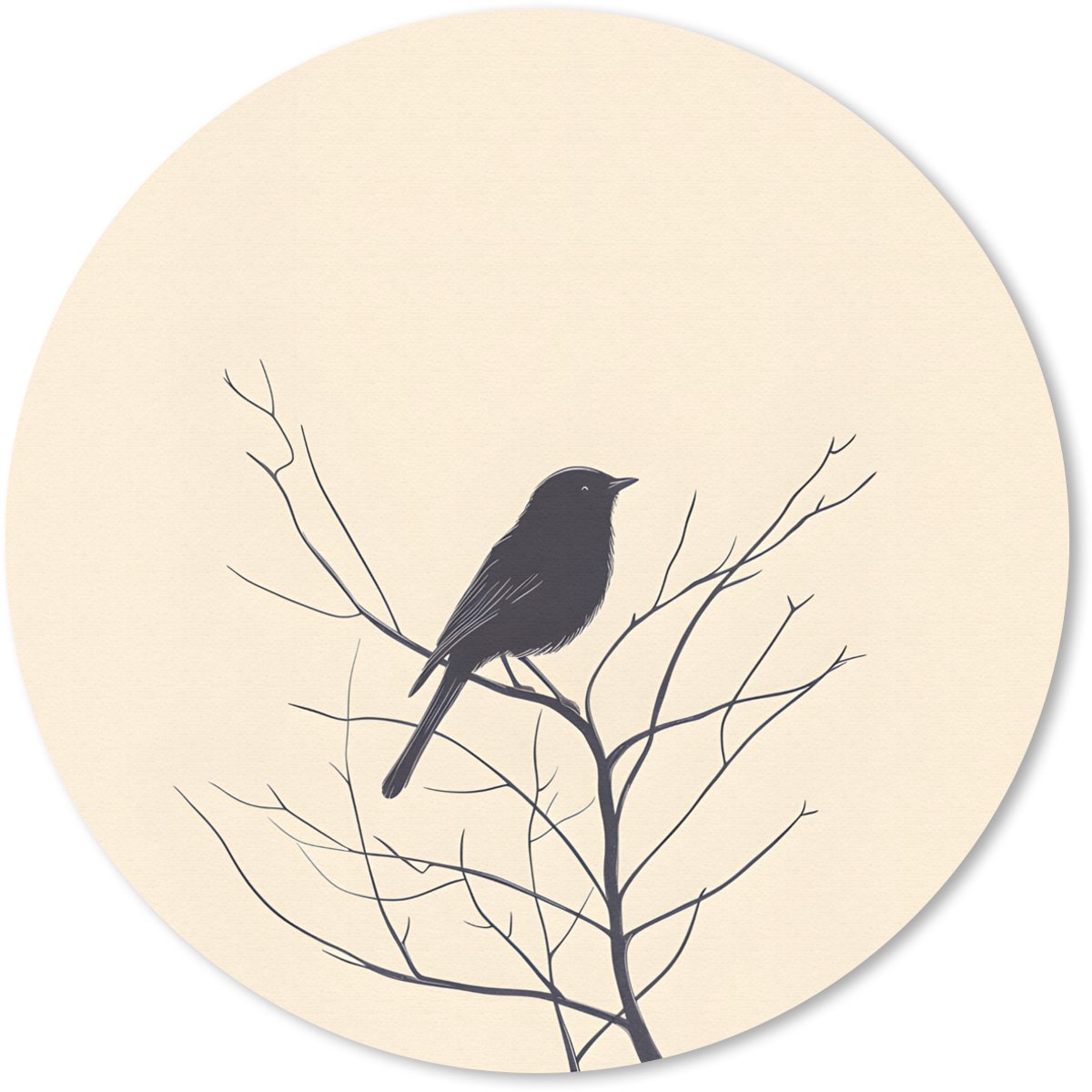 Muismat rond 40x40 cm - Mousepad Vogel - Zwart - Tak - Minimalistisch - Ronde muismatten