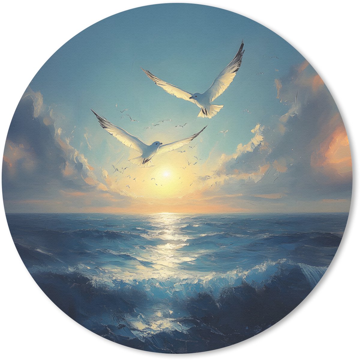 Muismat rond 20x20 cm - Mousepad Meeuwen - Zee - Wolken -Blauw - Ronde muismatten