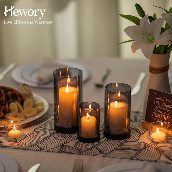 Hewory Lot de 3 photophores en verre transparent - Décoration de table - Cylindre en verre pour bougies flottantes - Cylindre en verre - Sans fond - Pour Noël, mariage, décoration extérieure