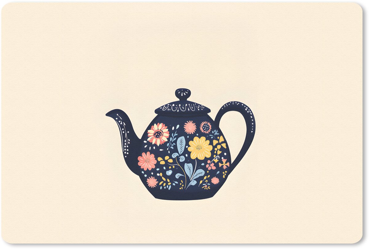 Muismat 27x18 cm - Mousepad Theepot - Kleurrijk - Bloemen - Muismatten