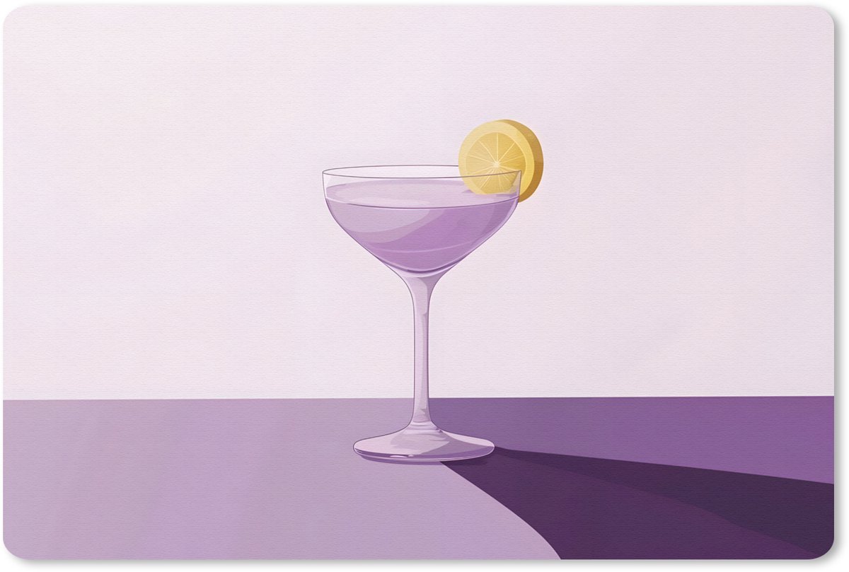 Muismat 27x18 cm - Mousepad Cocktail - Paars - Minimalistisch - Citroen - Muismatten