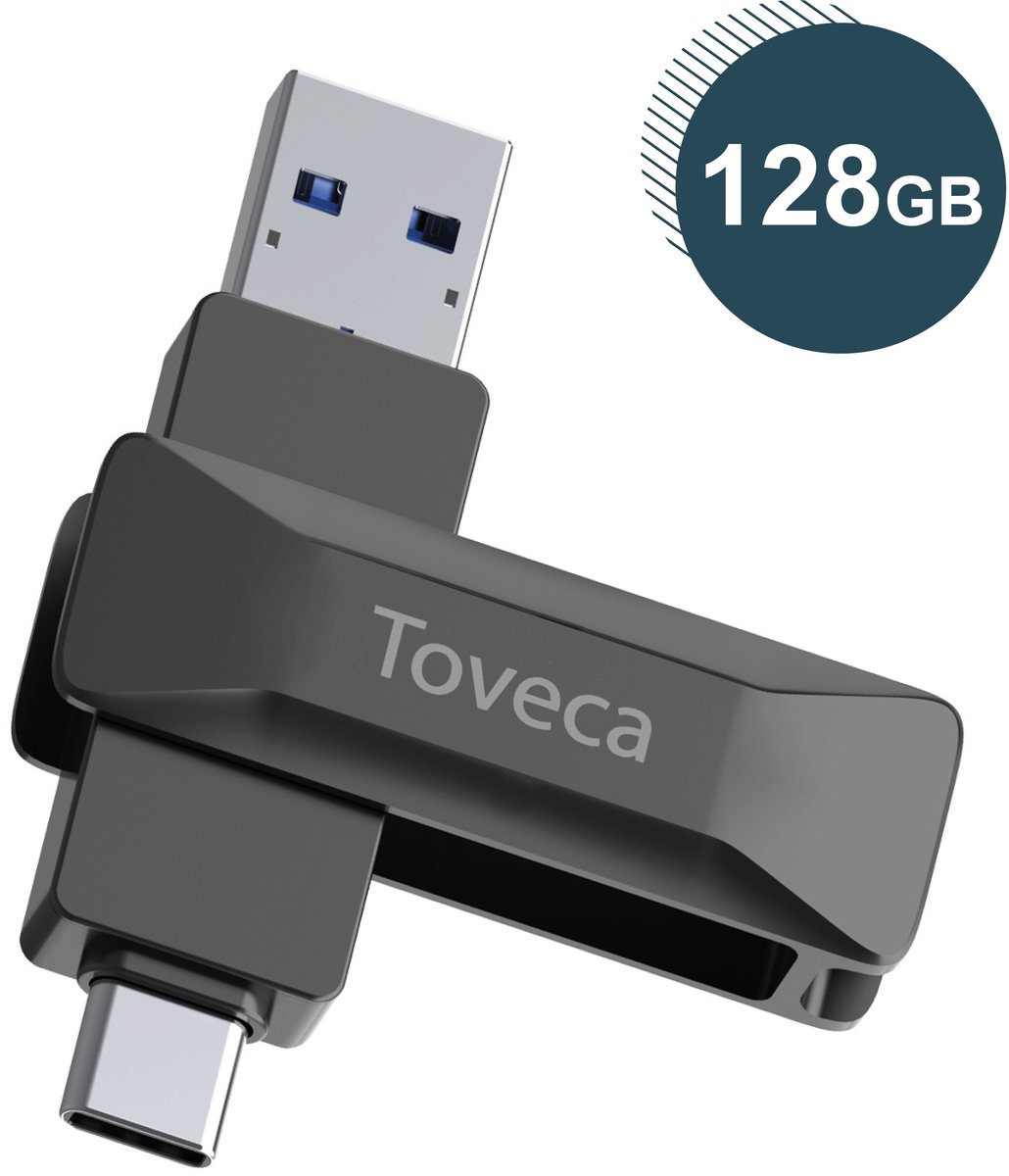 Toveca USB Stick 128 GB - USB C en USB A - 1000Mbps - USB 3.1 USB-C Stick - Plug & Play - Universeel Design