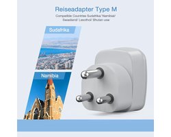 Famanu - Travel Adapter voor Zuid Afrika met USB, Adapter Zuid Afrika Socket met 2 USB, Power Adapter Zuid Afrika Travel Plug Namibië, Travel Adapter Type M voor Zuid Afrika, Namibië, Lesotho, Bhutan