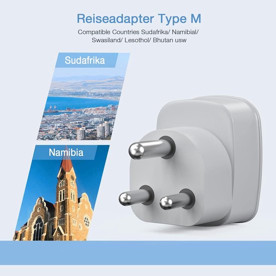 Famanu Travel Adapter voor Zuid Afrika met USB, Adapter Zuid Afrika Socket met 2 USB, Power Adapter Zuid Afrika Travel Plug Namibië, Travel Adapter Type M voor Zuid Afrika, Namibië, Lesotho, Bhutan
