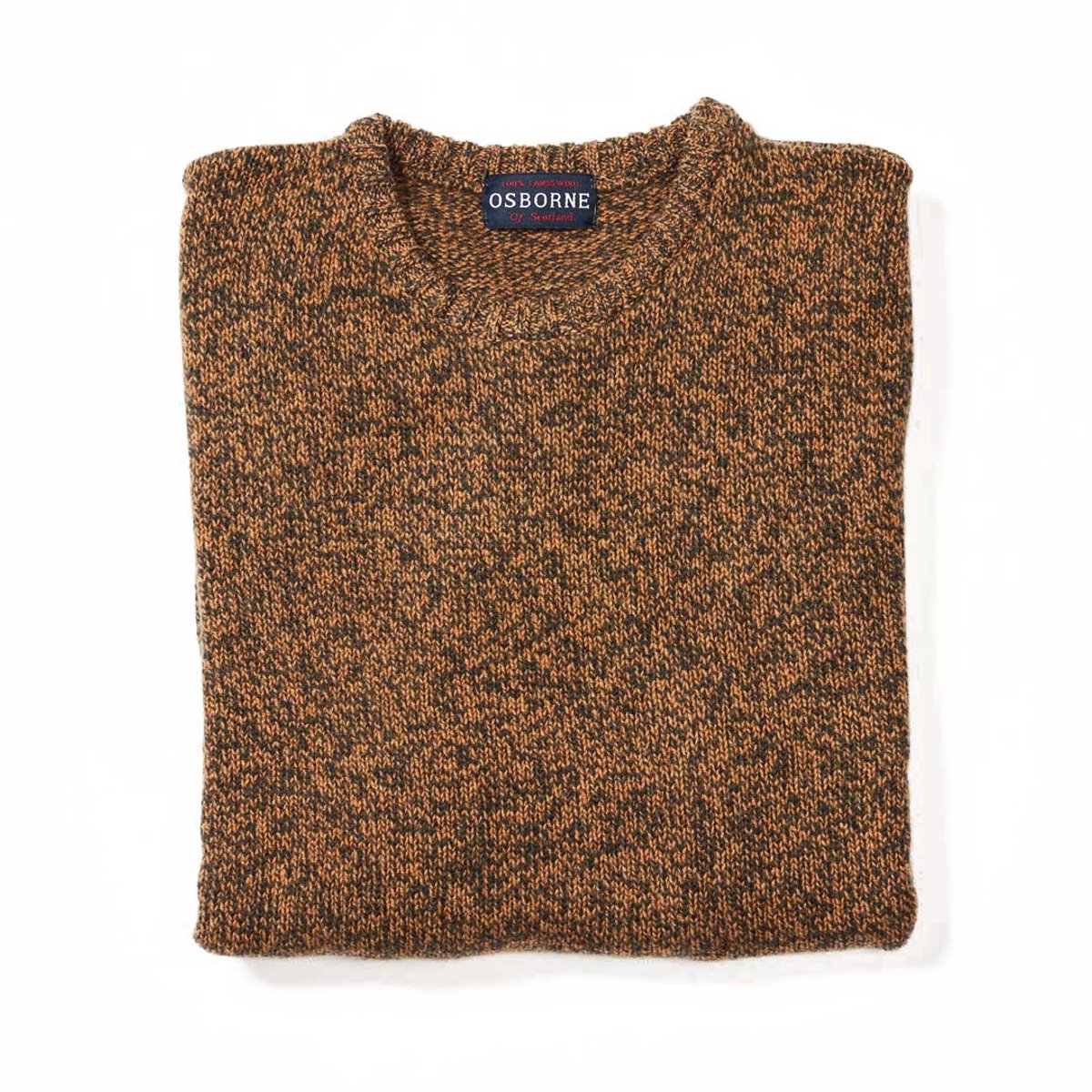 Osborne Knitwear Trui met vervilte ronde hals - Lamswol - Seaweed/Oxide - 3XL