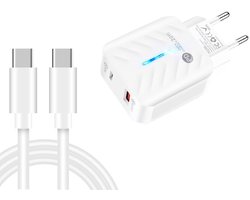 20W USB + USB-C Snellader met PD3.0 & QC3.0 - Inclusief 1m USB-C naar USB-C Kabel - Oplader lader - Geschikt voor Smartphones en Tablets - wit