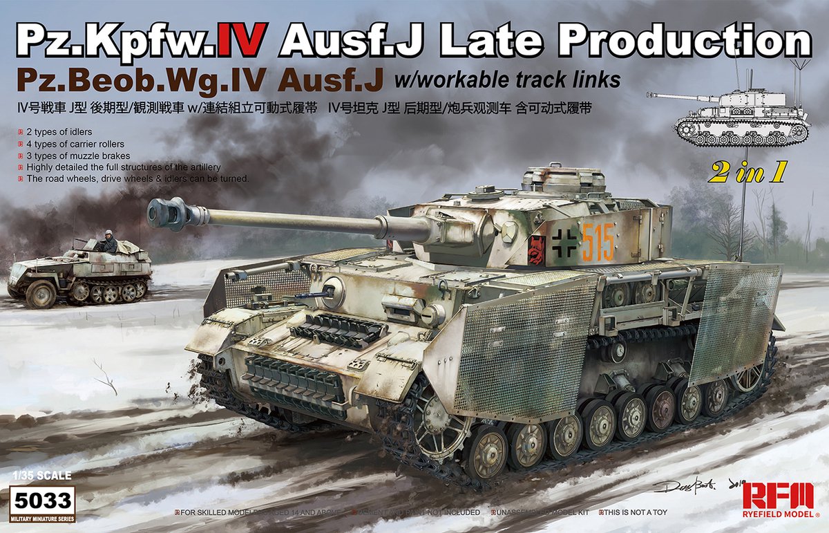 Rye Field Model Modelbouwpakket Militaire voertuigen - 5033 RM-5033 Pz.Kpfw.IV Ausf.J Late Production Pz.Beob.Wg.IV Ausf. J 2 in 1 Plastic - 1:35 - Modelbouw