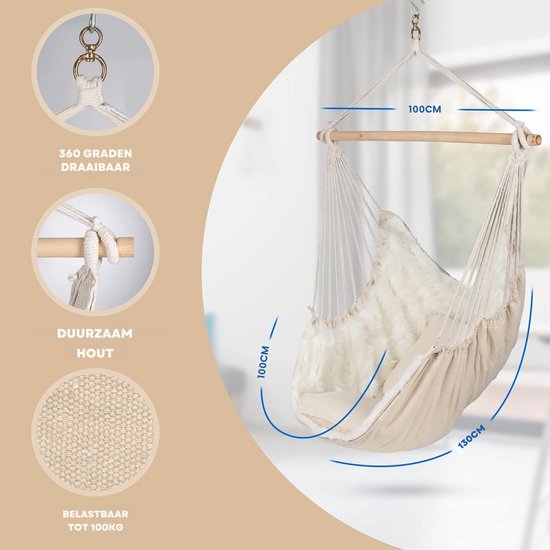 Gardlov Outdoor Hanging Chair 97 x 130 cm, Beige, up to 120 kg, Rocking