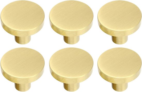 Vandicka 8 stuks massief messing knoppen en schroeven - 25 mm (1 inch) gouden kastdeurknoppen en ladetrekkers - ronde messing handgrepen voor keukenkast, dressoir kledingkast